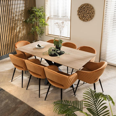Quatropi Solid Natural Wood Dining Table And 8 Chairs Dining Set Orange 190cm