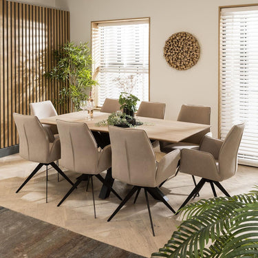 Quatropi Solid Natural Wood Dining Table With 8 Chairs Dining Set Mink 190cm