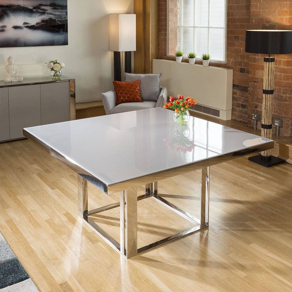 Quatropi Sophie Square Glass Dining Table - Grey 150cm