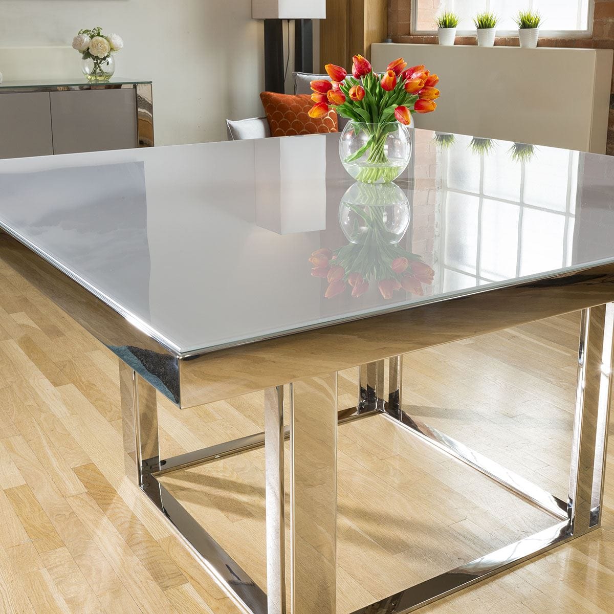 Quatropi Sophie Square Glass Dining Table - Grey 150cm