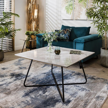 Quatropi Square Modern Industrial Ceramic Marble Coffee Table Grey 90cm