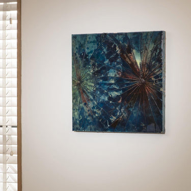Quatropi Square Modern Lotus Framed Wall Artwork Blue & Brown 50x50cm