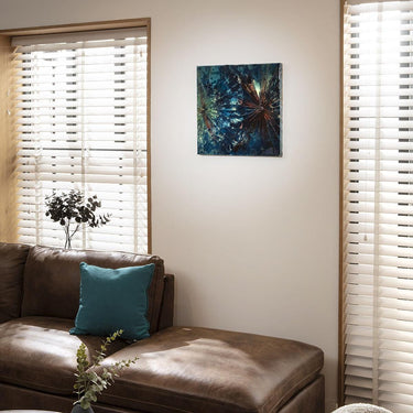 Quatropi Square Modern Lotus Framed Wall Artwork Blue & Brown 50x50cm