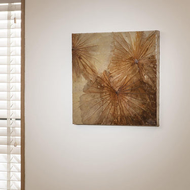 Quatropi Square Modern Lotus Framed Wall Artwork Gold & Brown 50x50cm