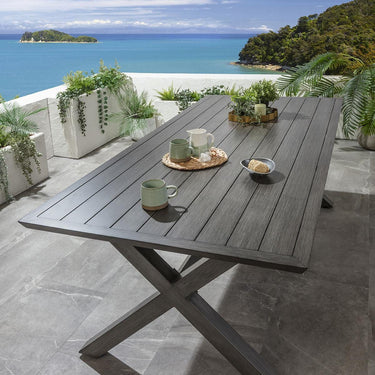 Quatropi Star 8 Seater Outdoor Garden Dining Table Grey Wood Effect 220cm