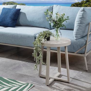 Quatropi Sun Round Aluminium Outdoor Garden Side Table Almond Grey 40cm