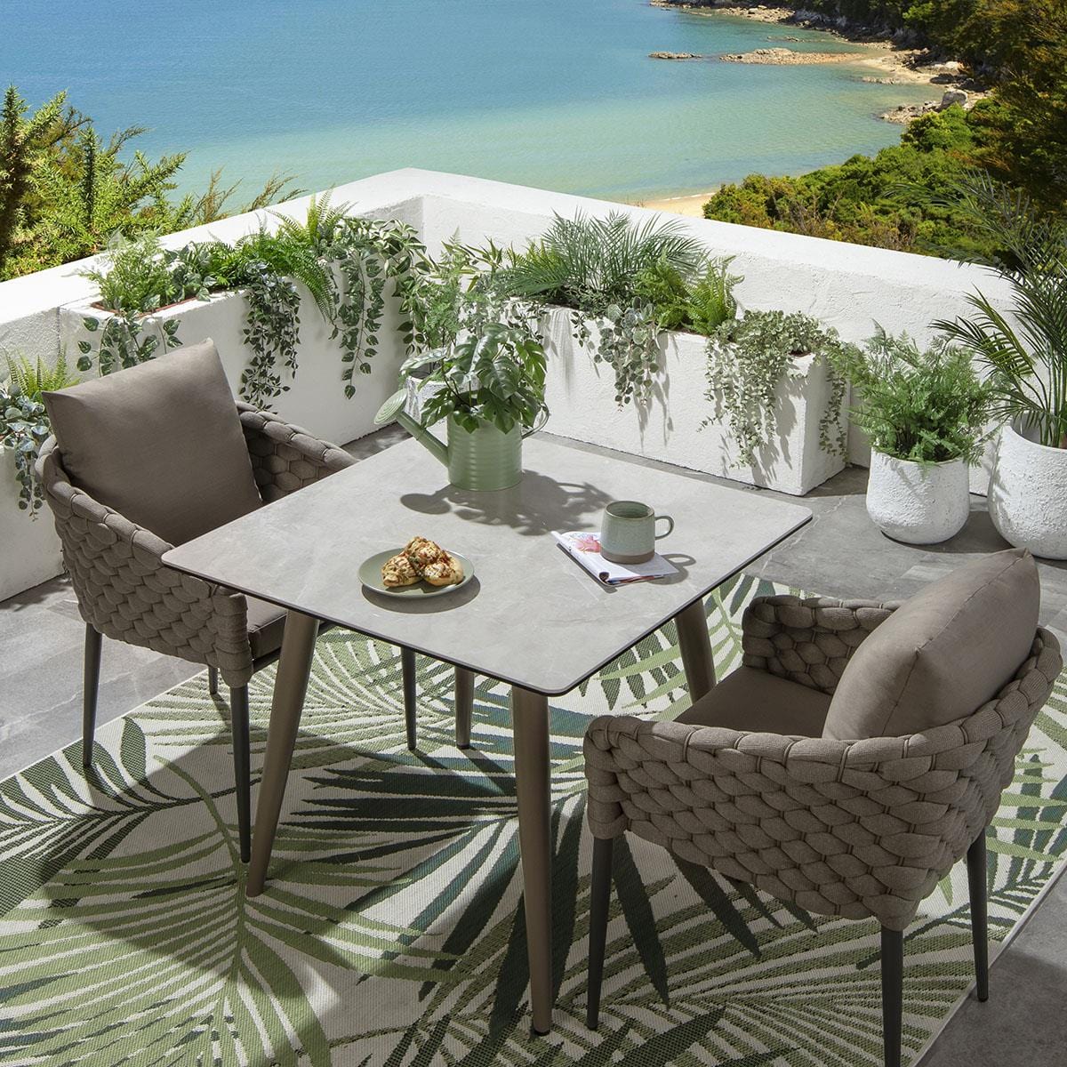 Quatropi Sundowner 2 Seater Ceramic Garden Dining Set Aluminium Coffee & Beige
