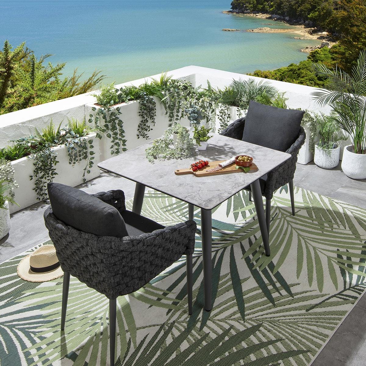 Quatropi Sundowner 2 Seater Square Ceramic Garden Dining Set Charcoal & Grey