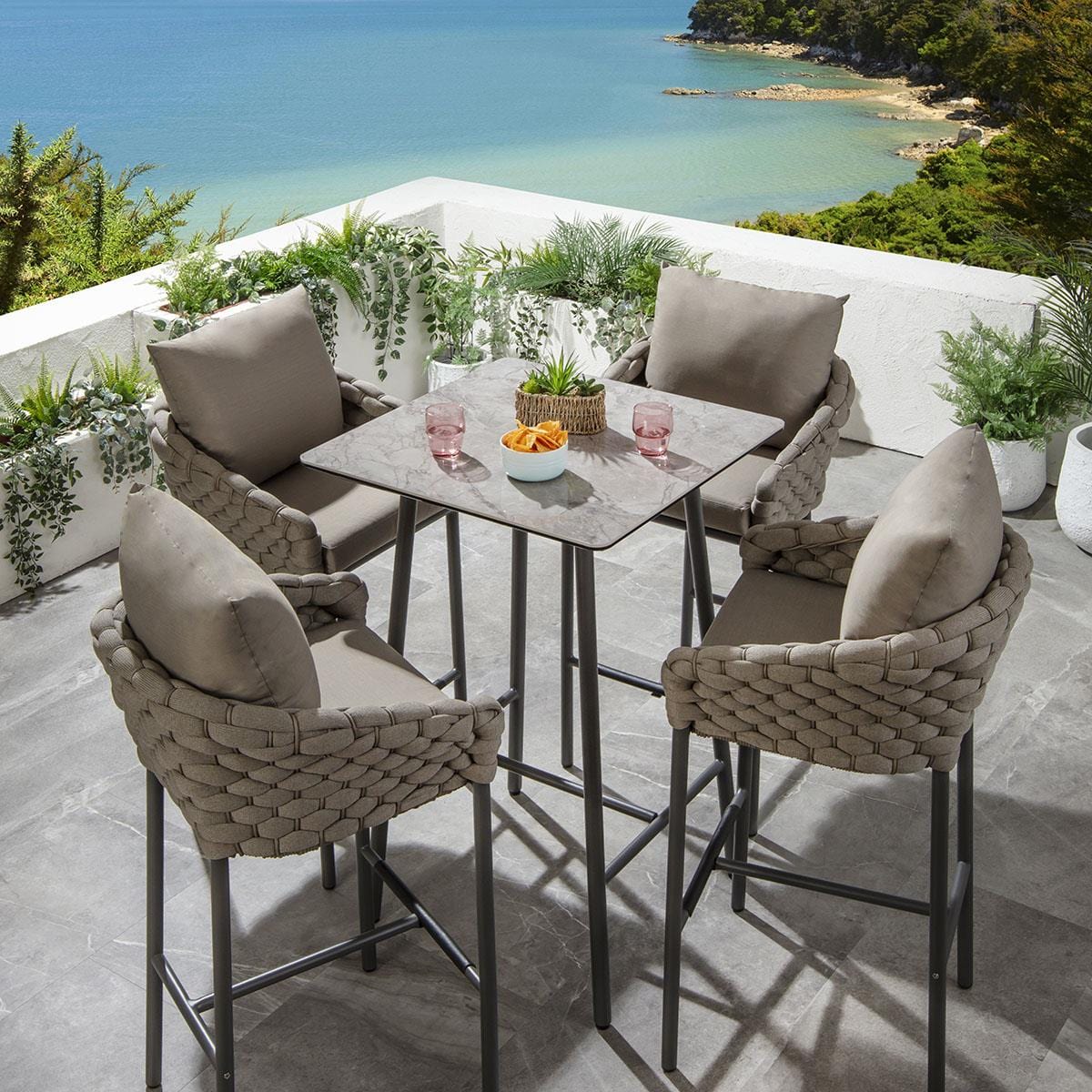 Quatropi Sundowner 4 Seater Ceramic Garden Bar Set Coffee & Grey