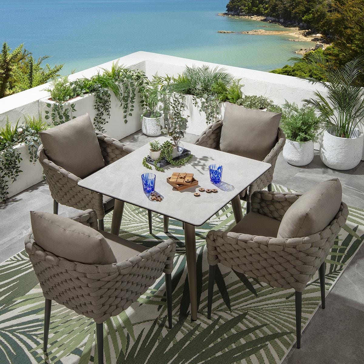 Quatropi Sundowner 4 Seater Ceramic Garden Dining Set Aluminium Coffee & Beige