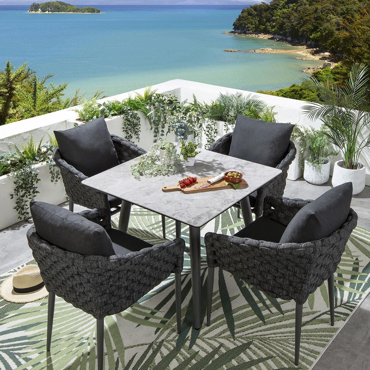 Quatropi Sundowner 4 Seater Square Ceramic Garden Dining Set Charcoal & Grey