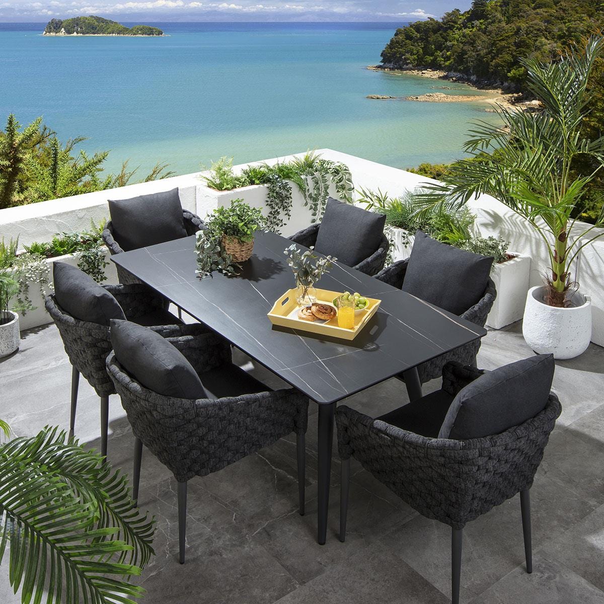 Quatropi Sundowner 6 Seater Ceramic Garden Dining Set Charcoal & Black