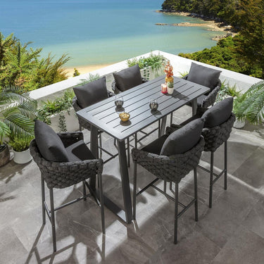 Quatropi Sundowner 6 Seater Outdoor Garden Bar Set Charcoal & Grey Aluminium