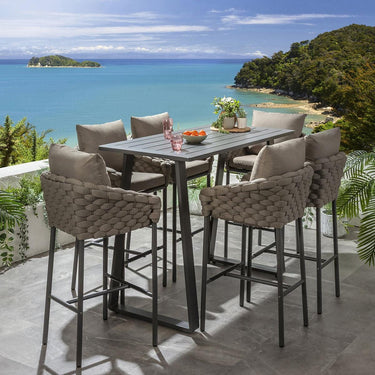 Quatropi Sundowner 6 Seater Outdoor Garden Bar Set Coffee & Grey Aluminium