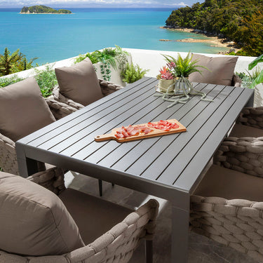 Quatropi Sundowner & Atlas 6 Seater Extendable Outdoor Garden Dining Set Coffee & Grey
