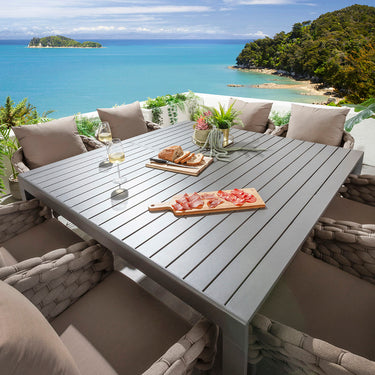 Quatropi Sundowner & Atlas 8 Seater Extendable Outdoor Garden Dining Set Coffee & Grey
