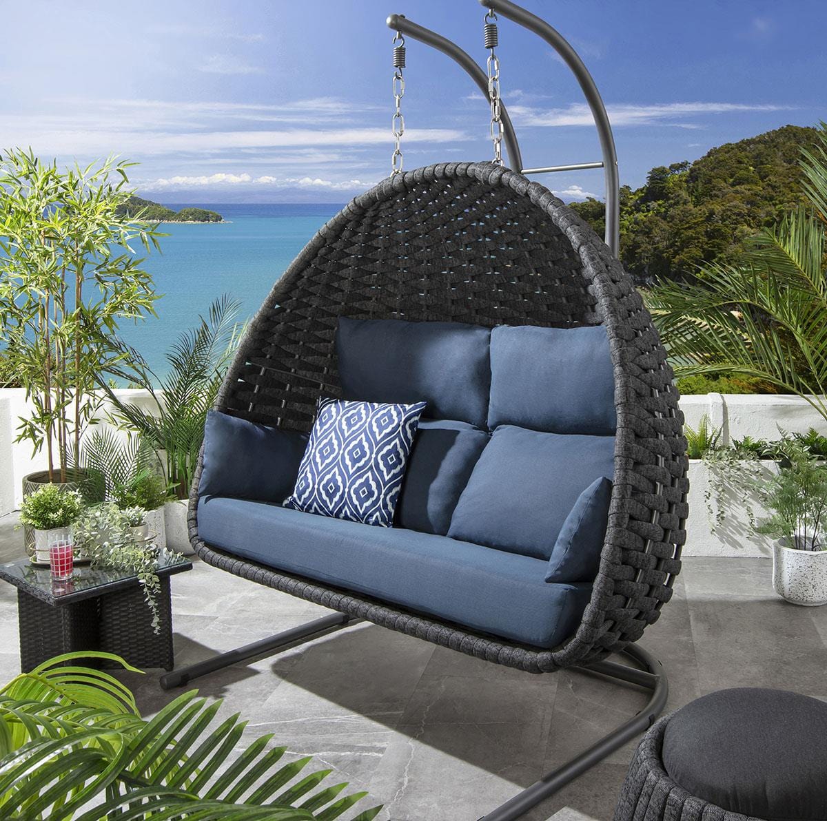 Quatropi Sundowner Double Hanging Egg Chair Charcoal & Blue