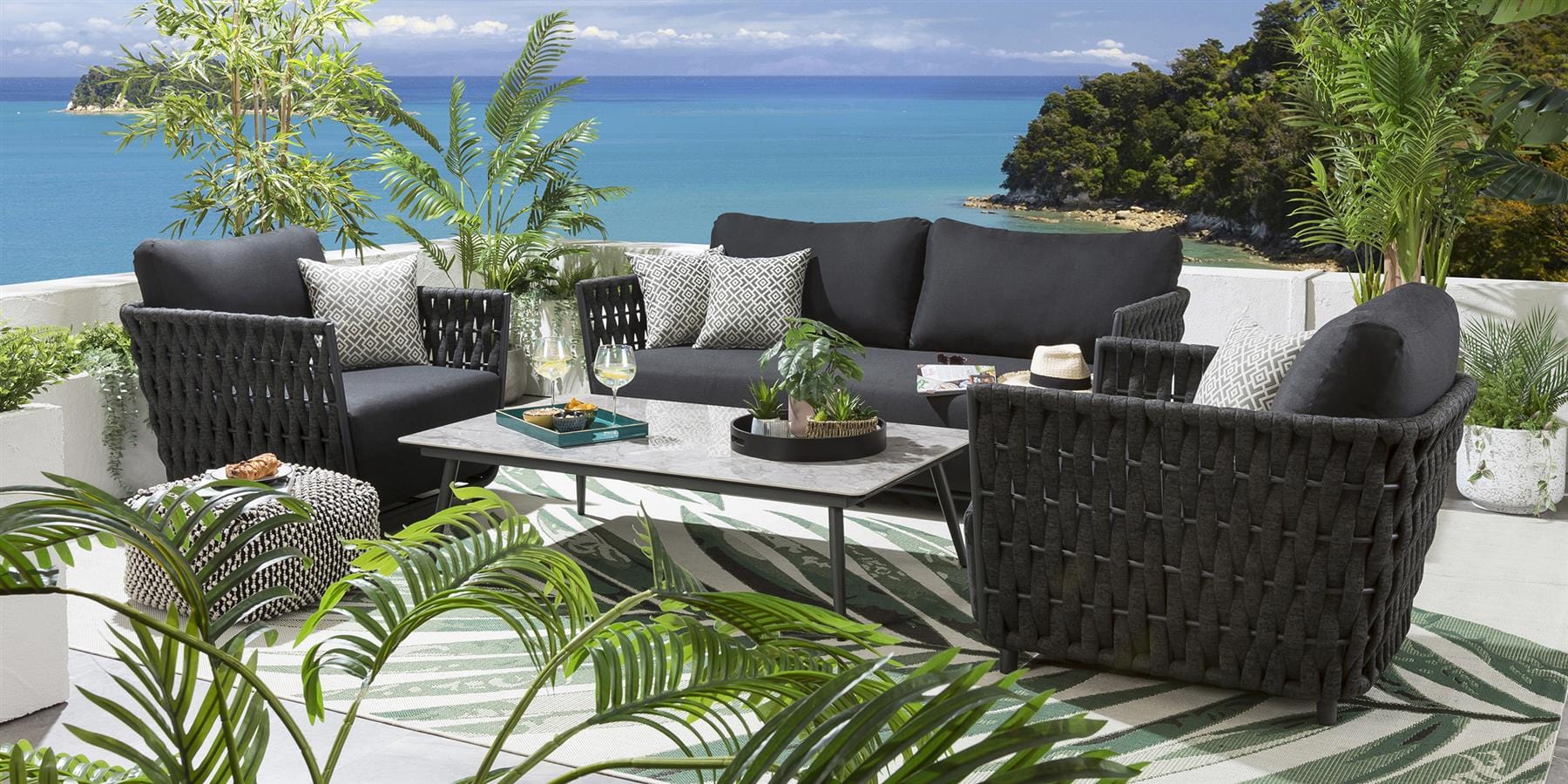 Quatropi Sundowner Garden Sofa Set & Table - Charcoal