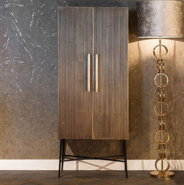 Quatropi Tall Contemporary Storage Cabinet With Doors - Gold With Black Marble Top - Ironville