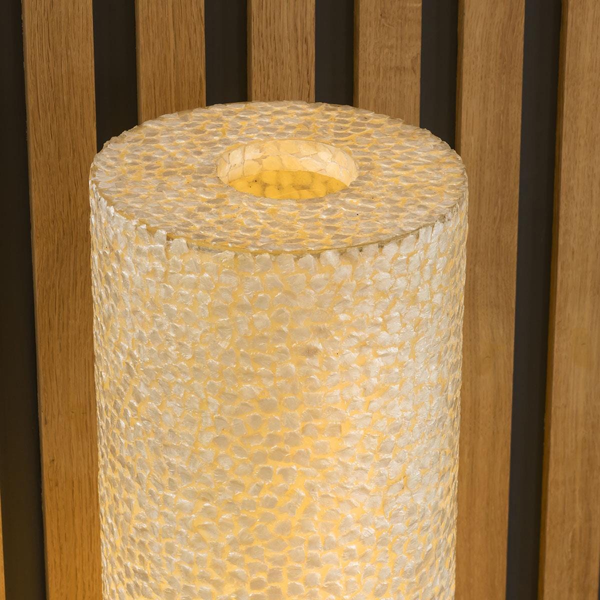Quatropi Tall Elegant Cylindrical Ivory Shell Patterned Floor Lamp 1000mm High