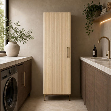 Quatropi Tall Modern High Cabinet Tallboy Larder Grooved Oak 200cm