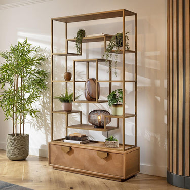Quatropi Tall Shelving Unit Display Case Book Shelf Oak Gold Brown 120x207cm