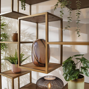 Quatropi Tall Shelving Unit Display Case Book Shelf Oak Gold Brown 120x207cm