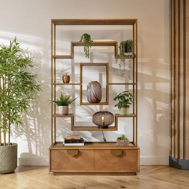 Quatropi Tall Shelving Unit Display Case Book Shelf Oak Gold Brown 120x207cm