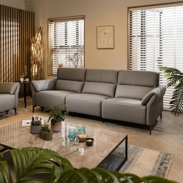 Quatropi Three Seater Modern Electric Recliner 3 Seater Leather Sofa Grey 253cm