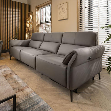Quatropi Three Seater Modern Electric Recliner 3 Seater Leather Sofa Grey 253cm