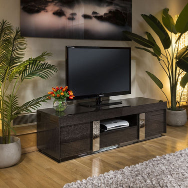 Quatropi TV Stand / Cabinet / Unit Lacquered Black Grain Veneer 912F