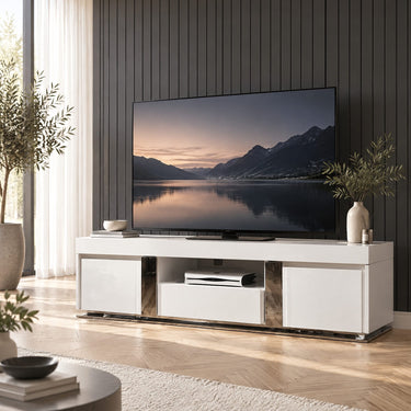 Quatropi TV Stand / Cabinet Unit Large 1.6mtr White Gloss Stainless Modern 912F