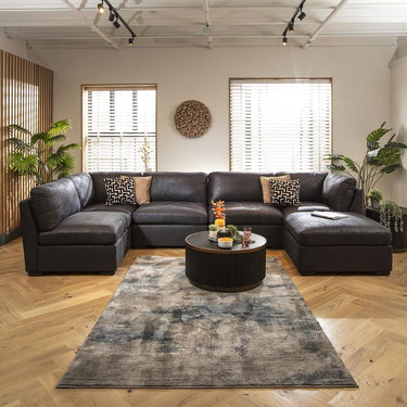 Quatropi U Shape Corner Sofa Footstool Chaise 6 Seater Sectional Sofa Black
