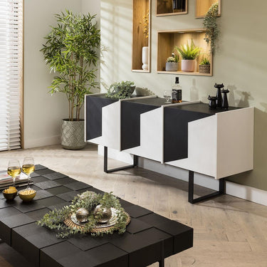 Quatropi Unique 3 Door Sideboard Cabinet Accent Chest Black And White 180cm