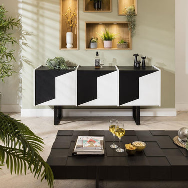 Quatropi Unique 3 Door Sideboard Cabinet Accent Chest Black And White 180cm