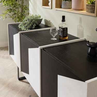 Quatropi Unique 3 Door Sideboard Cabinet Accent Chest Black And White 180cm