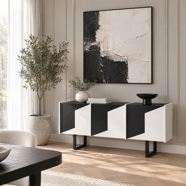 Quatropi Unique 3 Door Sideboard Cabinet Accent Chest Black And White 180cm