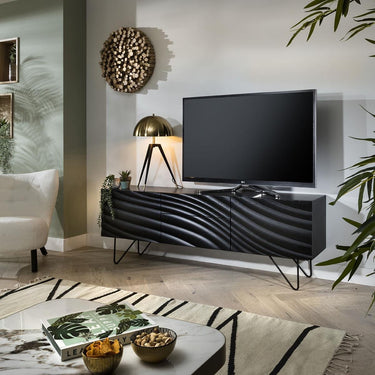Quatropi Unique Black Sideboard Nordic-Inspired Modern Cabinet - 180cm Ash Wood