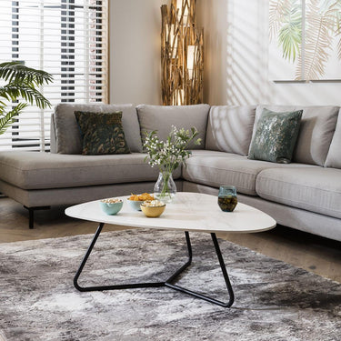Quatropi Unique Modern Coffee Table Unusual Ceramic Marble Top 87cm White