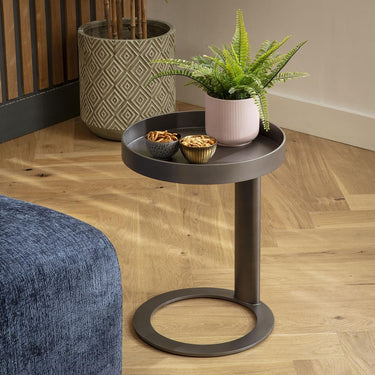 Quatropi Unique Round Metal Bedside Lamp End Side Table Grey 40cm
