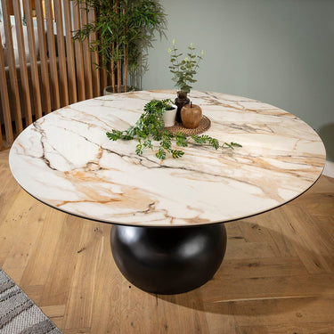 Quatropi Venusia 6 Seater Ceramic Marble Round Dining Table White Black 150cm