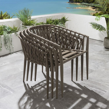 Quatropi Modern Round Outdoor Table and Chairs 6 Seater Grey Garden Dining Set