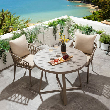 Quatropi Verity & Sun 2 Seater Round Outdoor Garden Dining Set Beige Aluminium