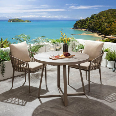 Quatropi Verity & Sun 2 Seater Round Outdoor Garden Dining Set Beige Aluminium
