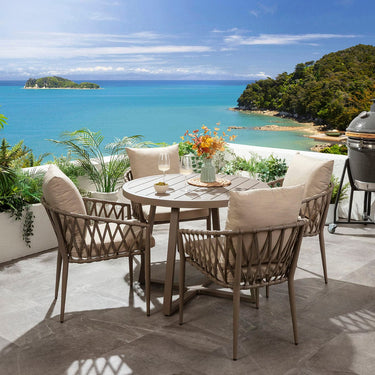 Quatropi Verity & Sun 4 Seater Round Outdoor Garden Dining Set Beige Aluminium