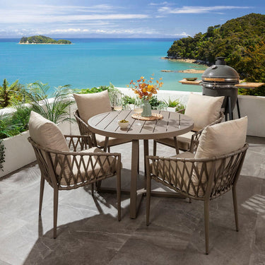 Quatropi Verity & Sun 4 Seater Round Outdoor Garden Dining Set Beige Aluminium