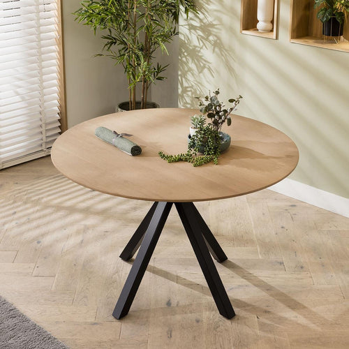 Virgo 4 Seater Solid Wooden Round Dining Table Natural 120cm