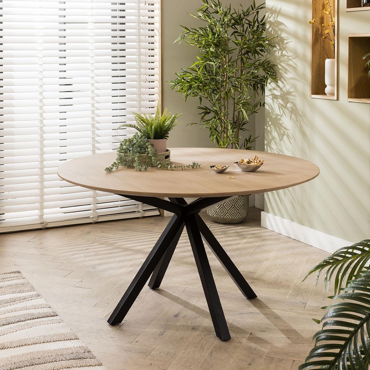 Quatropi Virgo 6 Seater Solid Wooden Round Dining Table Natural 140cm