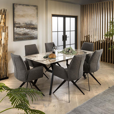 Quatropi White Ceramic Dining Table And 6 Chairs Grey Modern Dining Set 180cm