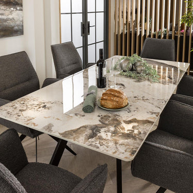 Quatropi White Ceramic Dining Table And 6 Chairs Grey Modern Dining Set 180cm